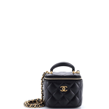 Chanel Classic Top Handle Vanity Case with Chain Quilted Lambskin Mini