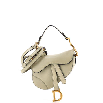 Christian Dior Saddle Handbag with Strap Leather Micro