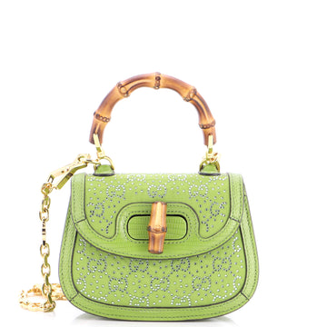 Gucci Bamboo 1947 Top Handle Bag GG Crystal Embellished Satin with Lizard Mini