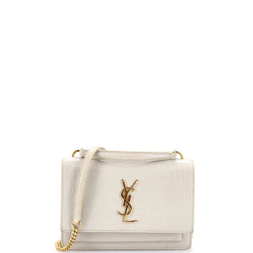 Saint Laurent Sunset Top Handle Chain Wallet Crocodile Embossed Leather
