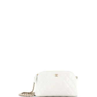 Chanel CC Dome Zip Clutch with Chain Quilted Caviar Small