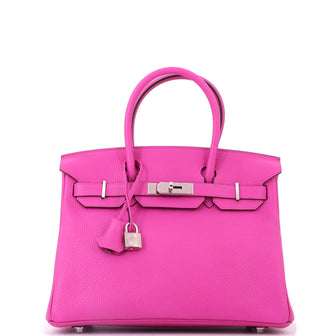 Hermes Birkin Handbag Pink Clemence with Palladium Hardware 30