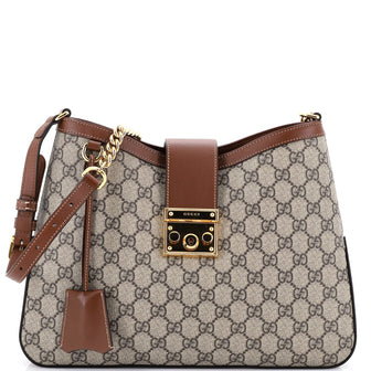 Gucci Padlock Chain Shoulder Bag GG Coated Canvas with Leather Medium