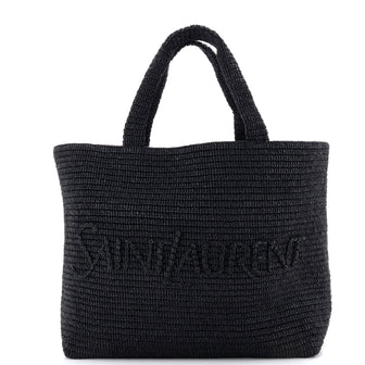 Saint Laurent Logo Supple Tote Embroidered Raffia