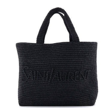 Saint Laurent Logo Supple Tote Embroidered Raffia