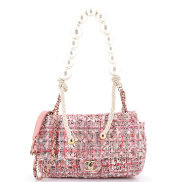 Chanel Pearl Handle Flap Bag Quilted Tweed Medium
