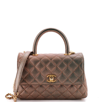 Chanel Coco Top Handle Bag Quilted Iridescent Caviar Mini