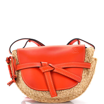 Loewe Gate Shoulder Bag Leather with Raffia Small
