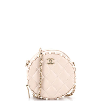 Chanel Round Clutch with Chain Quilted Calfskin with Pearl Detail