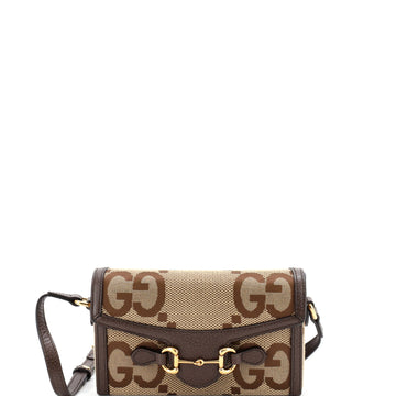 Gucci Horsebit 1955 Flap Crossbody Bag Jumbo GG Canvas Mini