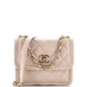 Chanel Button on Top Flap Bag Quilted Shiny Lambskin Small