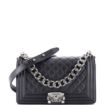 Chanel Boy Flap Bag Quilted Lambskin with Gradient Crystal Detail Old Medium