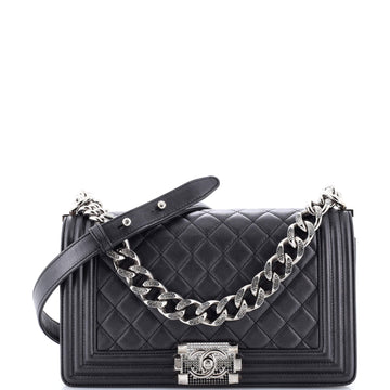 Chanel Boy Flap Bag Quilted Lambskin with Gradient Crystal Detail Old Medium