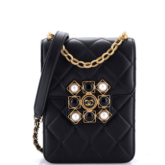 Chanel Resin and Pearl CC Flap Bag Quilted Calfskin North South