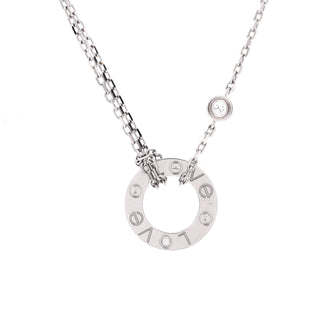 Cartier 2 Diamonds Love Pendant Necklace 18K White Gold with Diamonds