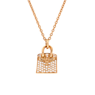 Hermes Birkin Amulette Pendant Necklace 18K Rose Gold and Diamonds