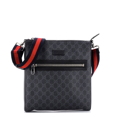 Gucci Web Strap Front Zip Messenger Bag GG Coated Canvas Medium