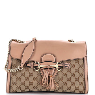 Gucci Emily Chain Flap Shoulder Bag GG Canvas and Leather Medium