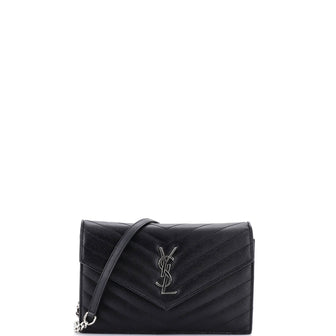Saint Laurent Classic Monogram Wallet on Chain Matelasse Chevron Leather Small