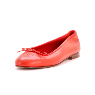 Chanel Women's CC Cap Toe Bow Ballerina Flats Leather
