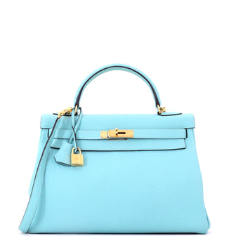 Hermes Kelly Handbag Blue Togo with Gold Hardware 32