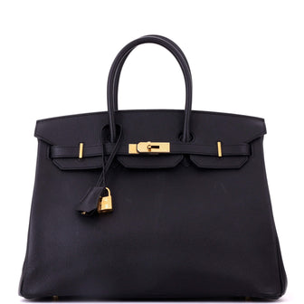 Hermes Birkin Handbag Black Epsom with Gold Hardware 35