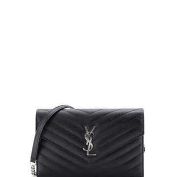 Saint Laurent Classic Monogram Wallet on Chain Matelasse Chevron Leather Small