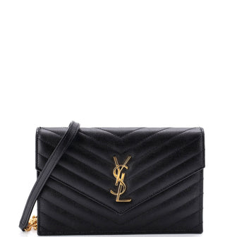 Saint Laurent Classic Monogram Wallet on Chain Matelasse Chevron Leather Small