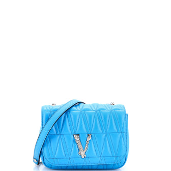 Versace Virtus Chain Flap Shoulder Bag Quilted Leather Mini