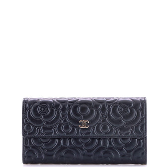 Chanel CC Gusset Flap Wallet Camellia Lambskin Long
