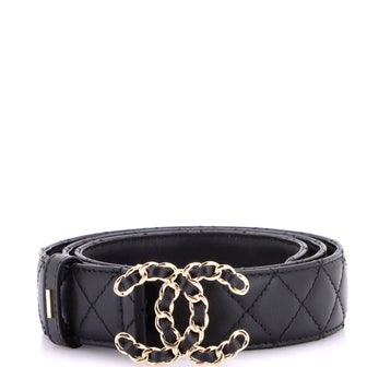 Chanel Woven Chain CC Buckle Belt Quilted Leather Wide