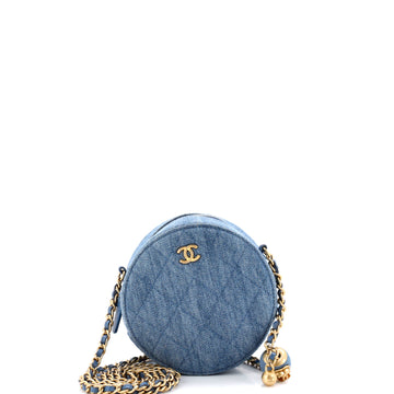 Chanel Pearl Crush Round Clutch with Chain Quilted Denim