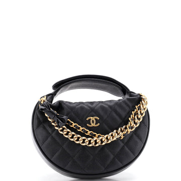 Chanel Double Chain Bow Hobo Pouch Quilted Caviar Mini
