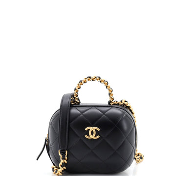 Chanel CC Bubble Top Handle Vanity Case with Chain Quilted Lambskin Small