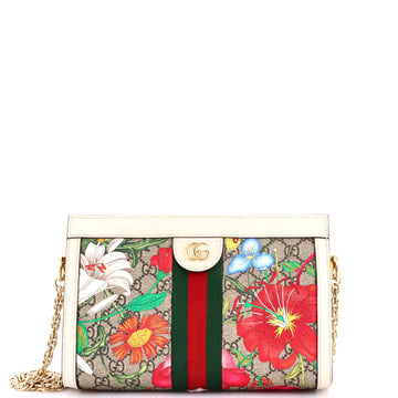 Gucci Ophidia Chain Shoulder Bag Flora GG Coated Canvas Small