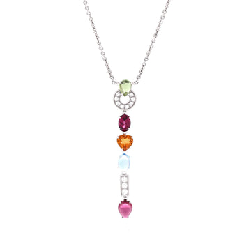 Bvlgari Allegra Drop Pendant Necklace 18K White Gold with Diamonds, Citrine, Peridot, Blue Topaz, Tourmaline and Garnet