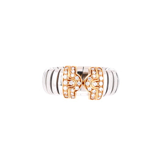 Bvlgari Tubogas Parentesi Ring Stainless Steel and 18K Yellow Gold with Diamond