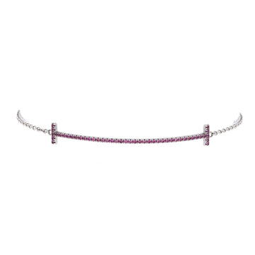 Tiffany & Co. T Smile Chain Bracelet 18K White Gold and Pink Sapphire Medium