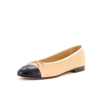 Chanel Women's CC Cap Toe Bow Ballerina Flats Leather