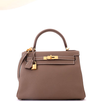 Hermes Kelly Handbag Grey Togo with Gold Hardware 28