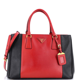 Prada Bicolor Double Zip Lux Tote Saffiano Leather Medium