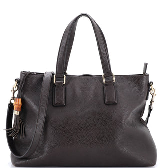 Gucci Bamboo Tassel Convertible Zip Tote Leather Large