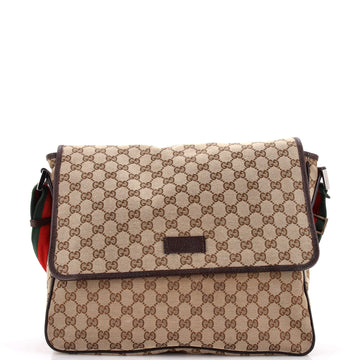 Gucci Web Strap Flap Messenger GG Canvas Medium