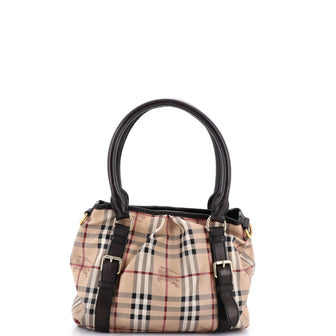 Burberry Northfield Convertible Tote Haymarket Coated Canvas Small