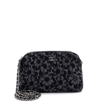 Chanel CC Dome Zip Clutch with Chain Quilted Printed Denim Small