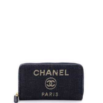 Chanel Deauville Zip Around Wallet Lurex Canvas Medium