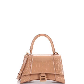 Balenciaga Hourglass Top Handle Bag Crocodile Embossed Leather Small