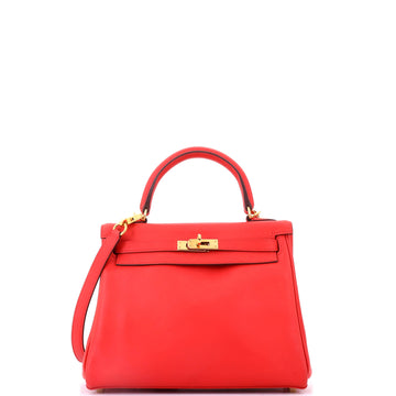 Hermes Kelly Handbag Red Swift with Gold Hardware 25