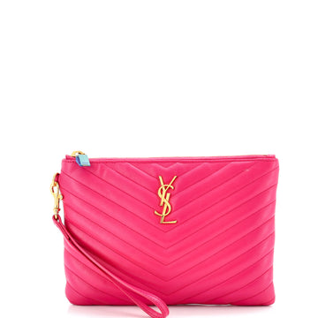 Saint Laurent Classic Monogram Wristlet Pouch Matelasse Chevron Leather Small