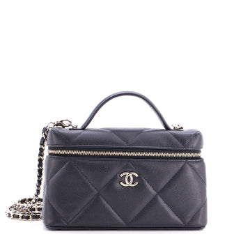 Chanel Classic Top Handle Slim Vanity Case with Chain Quilted Caviar Small